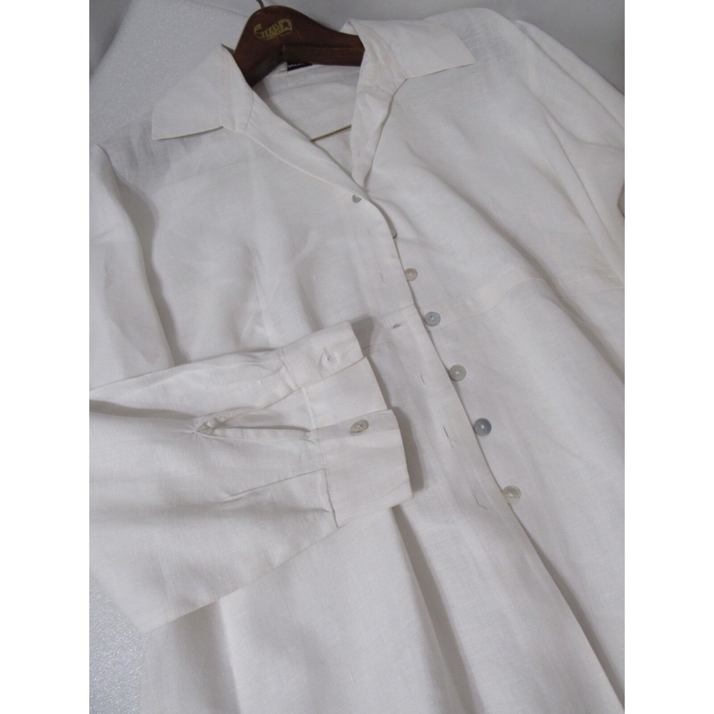 Richard Malcolm 100% Irish Linen Open Neck White MOP Button Front Top SZ: XL